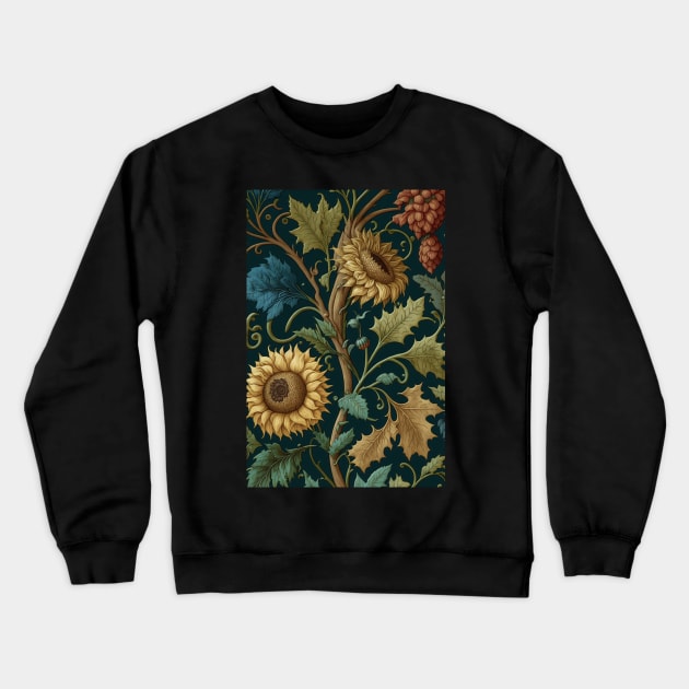 Floral Garden Botanical Print with Fall Gold Flowers Sunflowers and Leaves Crewneck Sweatshirt by FloralFancy